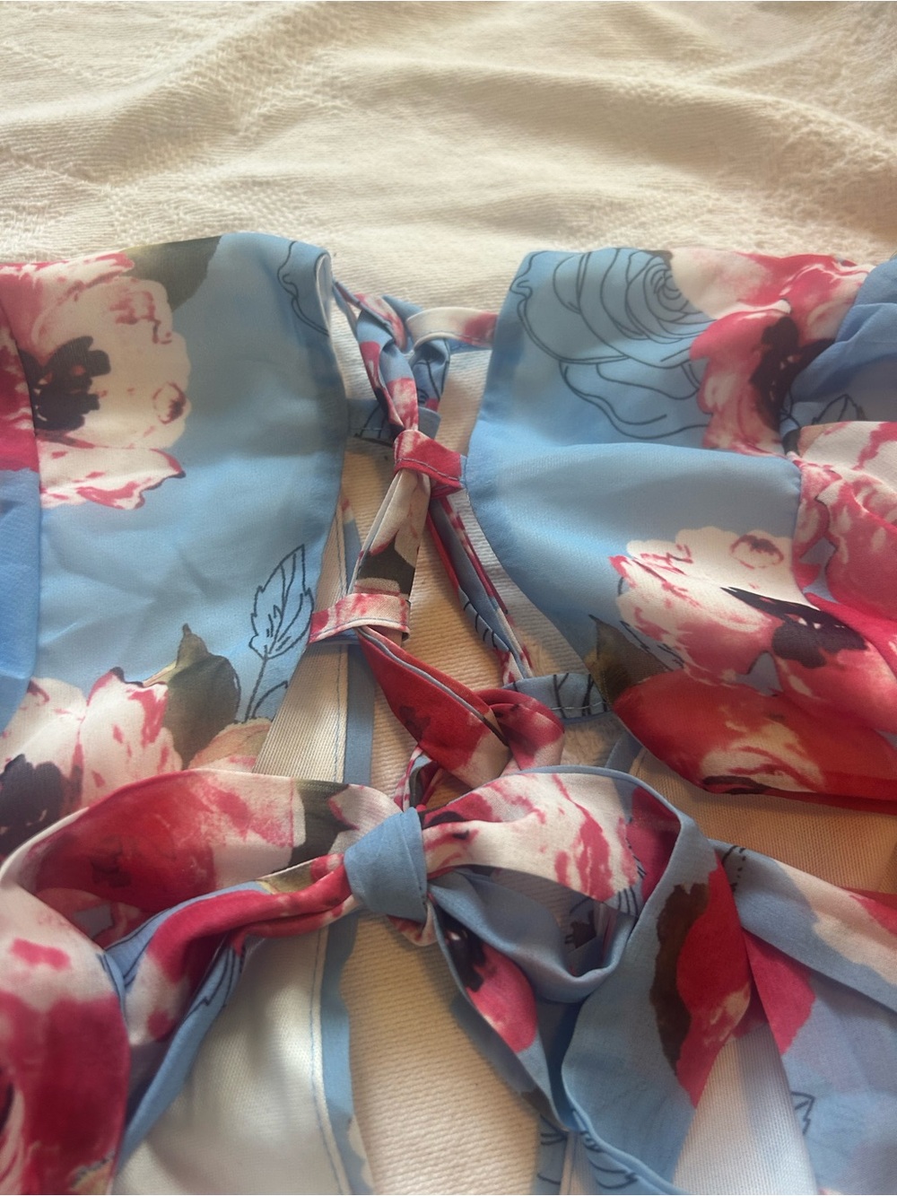 NWOT Floral Print Lace Up Cut Out Backless Chiffon Dress - Blue/Pink, size S - Picture 9 of 13